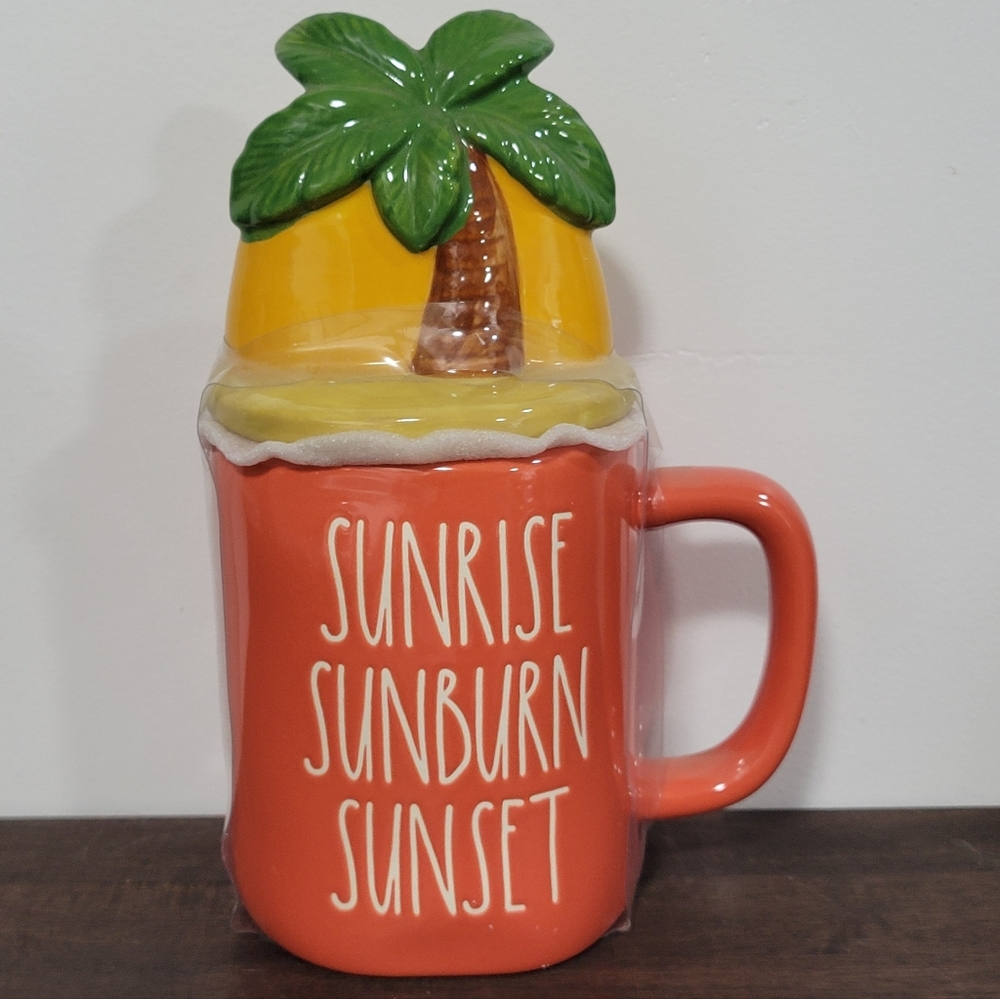 Rae Dunn Sunrise Sunburn Sunset Ceramic Mug with Topper